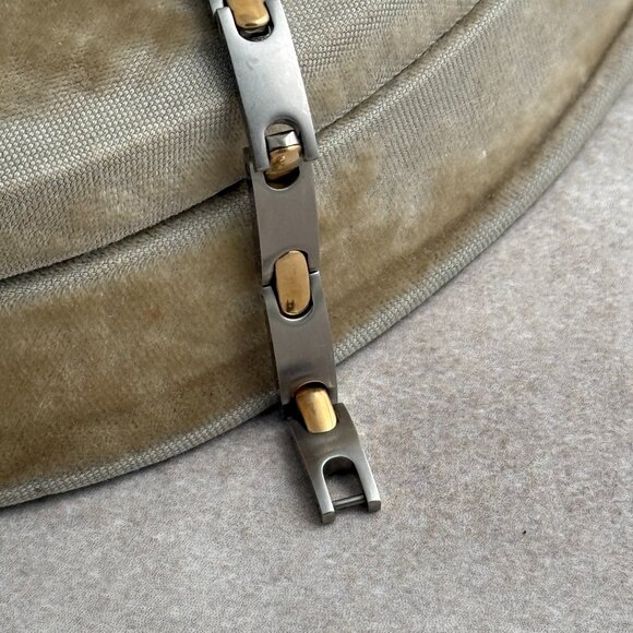 Men's Steel Bracelet with Gold Tones 7 1/2 " - Picture 2 of 6